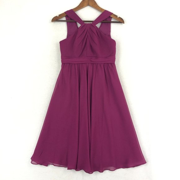 David's Bridal Women's Size 2 Purple Short Crinkle Chiffon Sleeveless Dress - Picture 1 of 11